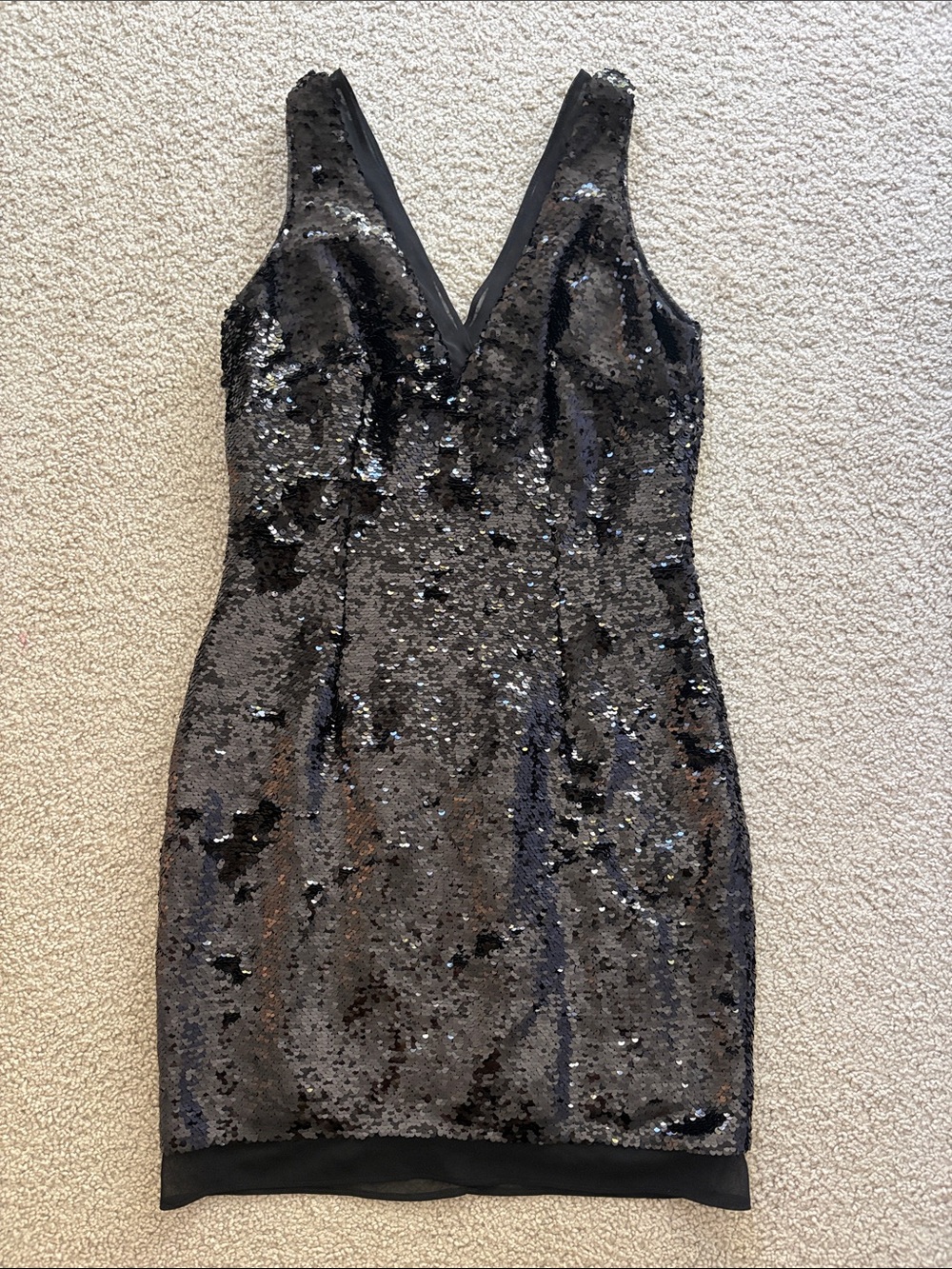 Black Sequin V-Neck Mini Dress